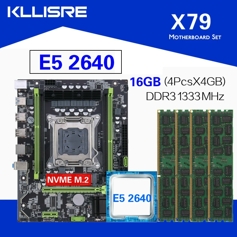 Материнская плата Kllisre X79 с набором Микросхем USB3.0 совместима Xeon LGA2011 E5 2640 C2 4x4 ГБ = 16
