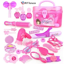 Juego de maquillaje rosa para niñas, juego de simulación de peluquería, juguete de plástico, cosmética, 24 32 piezas