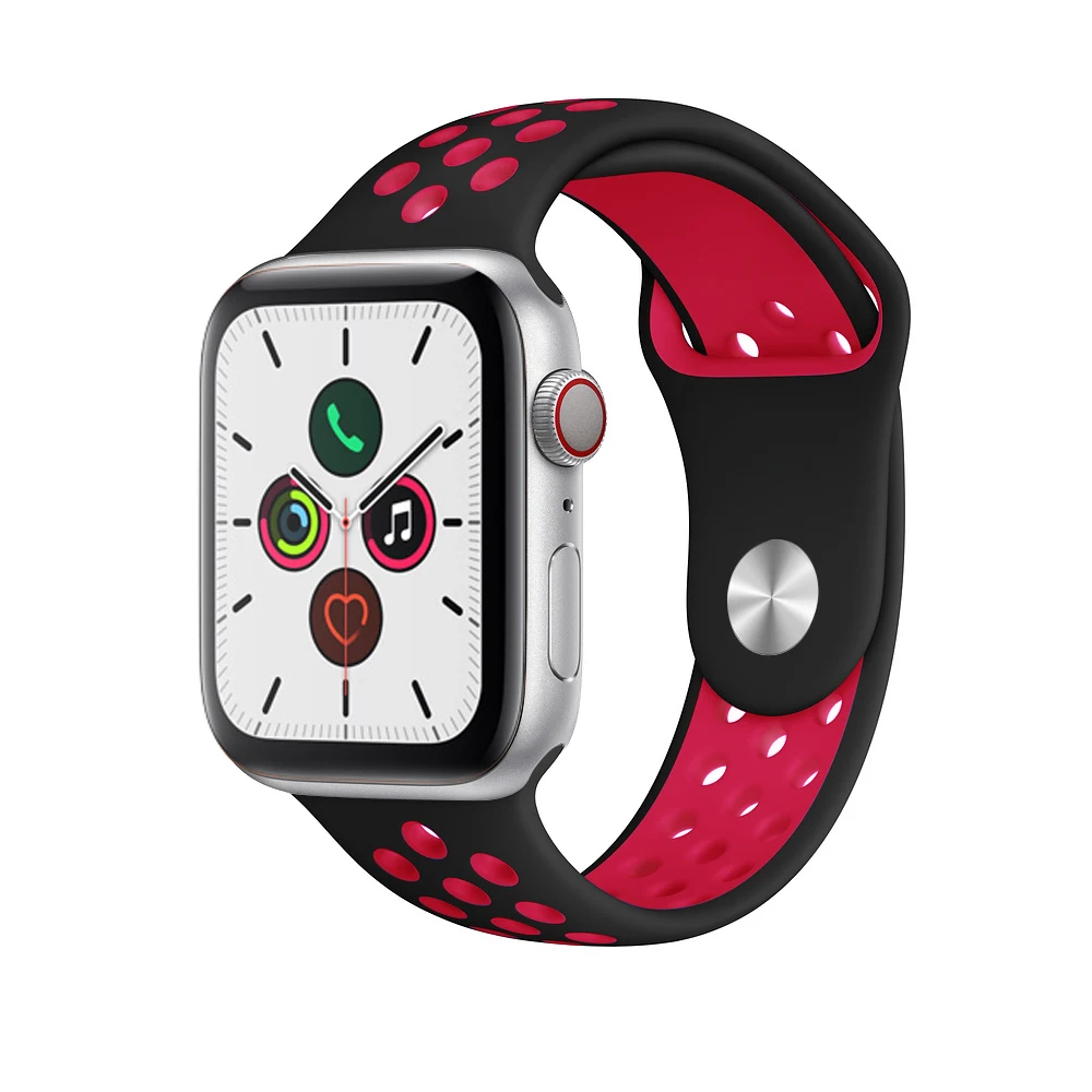 black red Силиконовый ремешок pulseira для apple watch band 4(iwatch 5) 44 мм 40 мм apple watch 3 2 1 ремешок 42 мм 38 мм - Цвет ремешка: black red