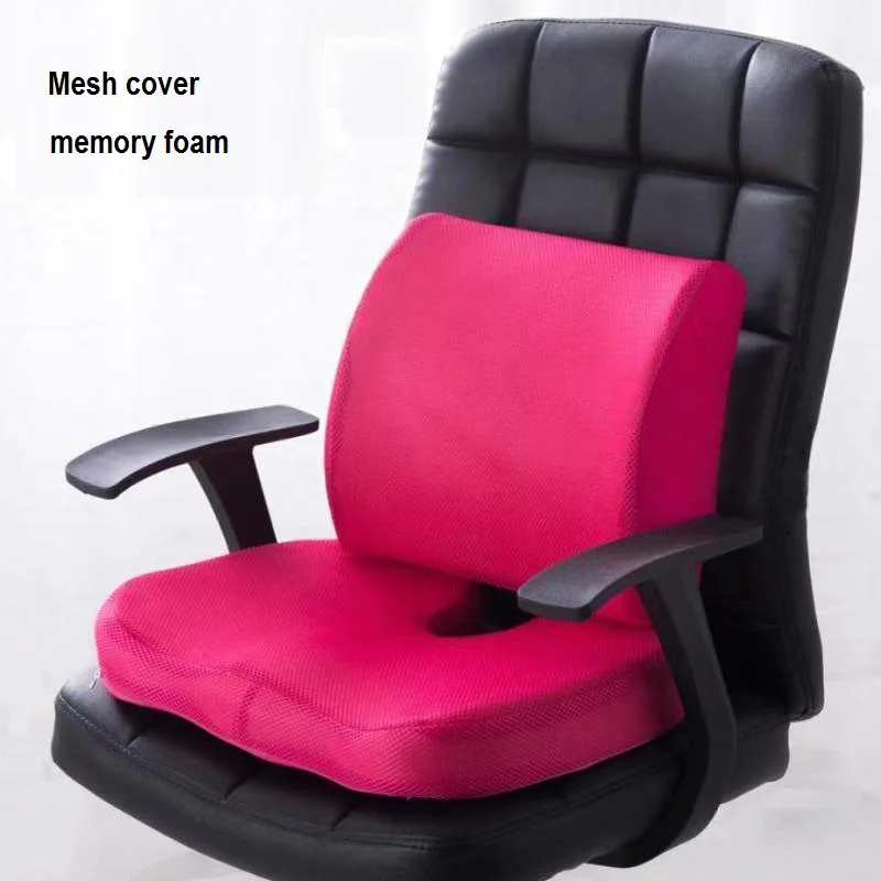 Подушка на стул и подушка на спинку, набор из сетчатой пены с эффектом памяти, подходит для тела, кривой позвоночника, для копчика, боли в спине, правильной осанки, подушка - Название цвета: pink red  mesh
