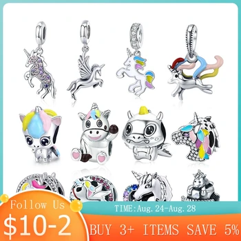 

CodeMonkey 100% 925 Sterling Silver Happiness Unicorn Charm Bead Fit Original 3mm Bracelets & Bangles DIY Jewelry Making