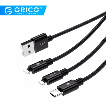 

Orico Nylon 3 IN 1 Type C lighting Fast Charging data sync usb Cable For Samsung Xiaomi Redmi5 iPhone 8 X 7 6 Plus iOS USB-C
