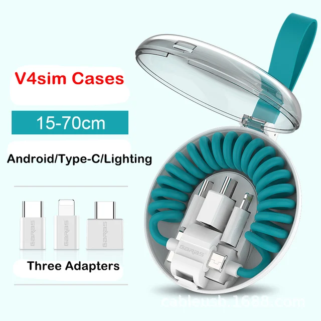 All-in-one portable spring data cable with Type-c Android Lighting Adapter Storage Box Color 1