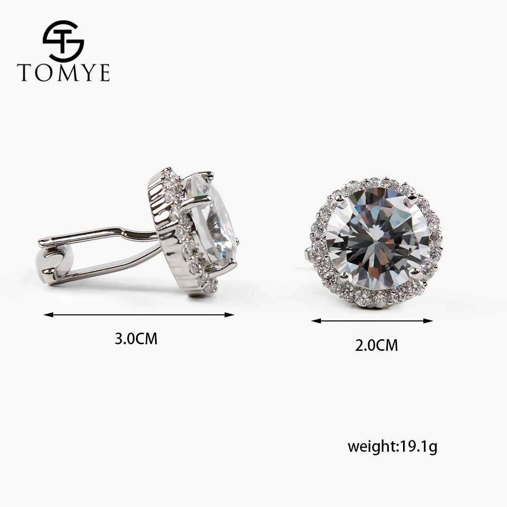 TOMYE Luxury Zircon Cufflinks Silver Round Groom Wedding Cufflinks Men Gift XK19S134