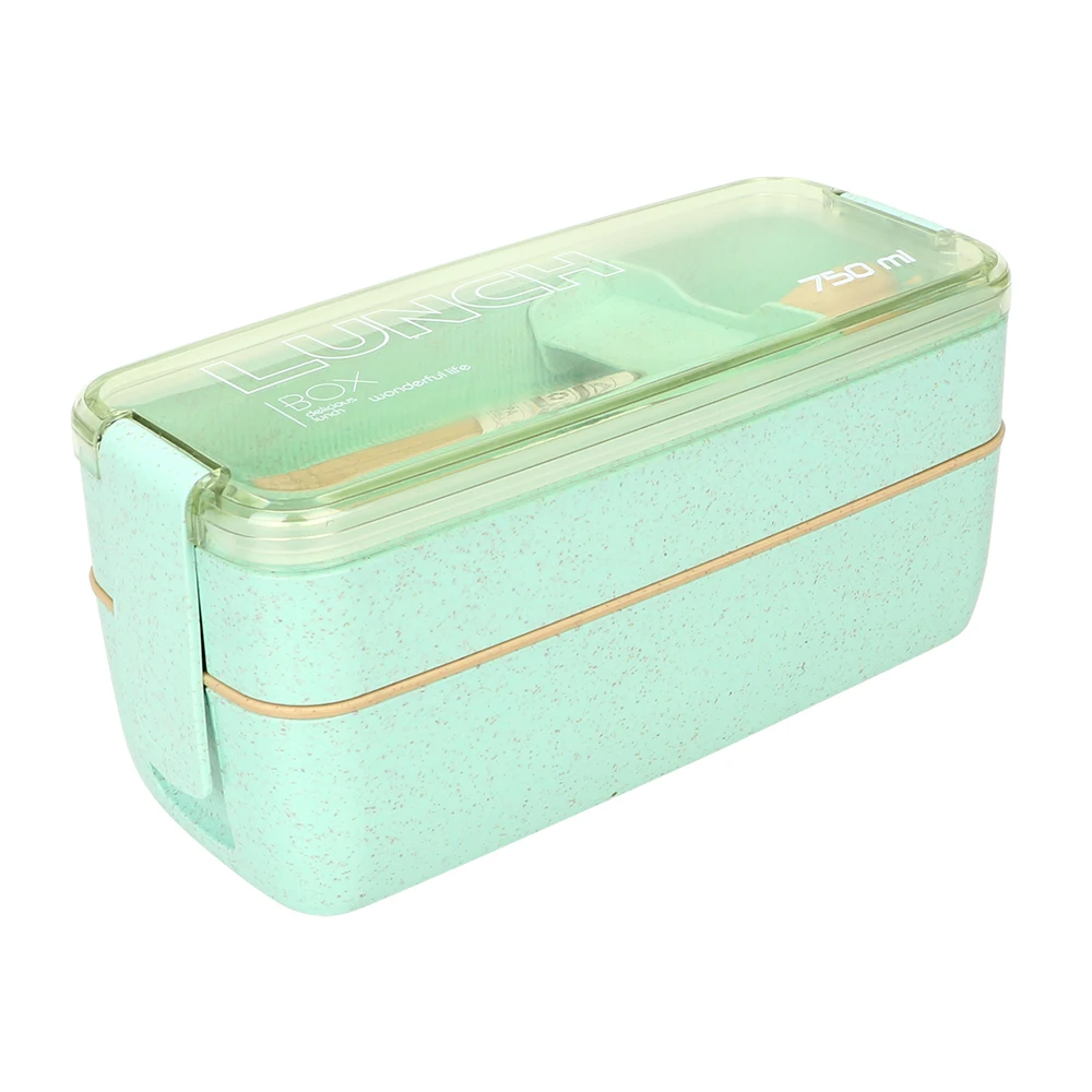 750ml Green NICEYARD экологичный BPA контейнер для еды с ложкой и вилкой большой емкости двойной/трехслойный контейнер для еды на холодильник - Цвет: 750ml Green
