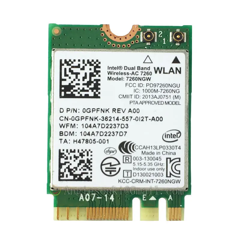 

7260ngw Wifi + Bluetooth4.0 867 Мбит/с 2,4G/5 NGFF WLAN карта для Dell Venue 11 Pro 7130/7139 3120 Inspiron 7139 intel 7260AC