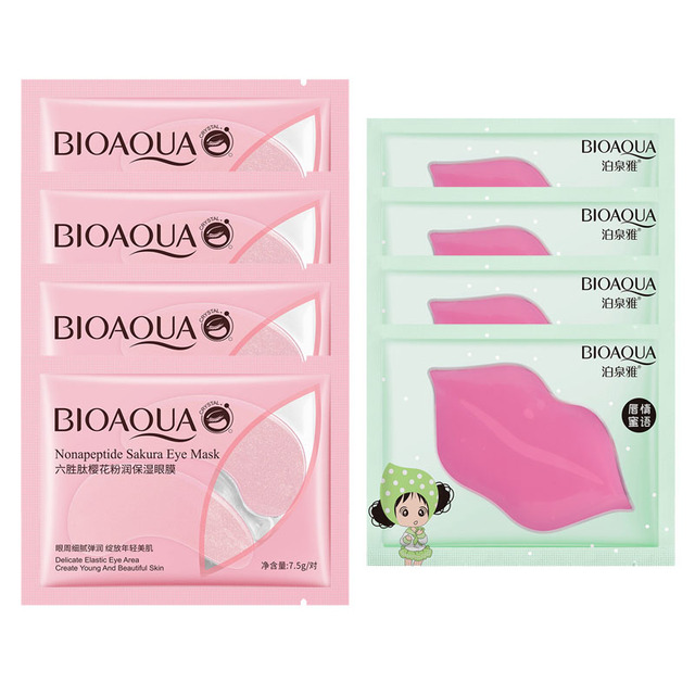Eye Mask Combination 4pcs Moisturing Nourishing Lips Mask 4Pairs Collagen Anti-Aging Wrinkle Dark Circles Eye Patch Skincare