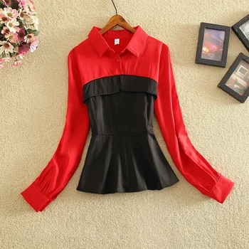 

2020 summer new women blouse patchwork long-sleeved slim ruffles office lady elegant shirts outwear coat tops