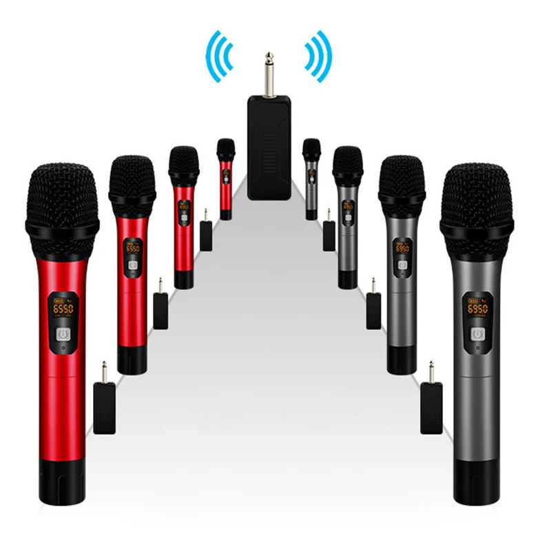 UHF Dual Handheld Wireless Microphone Dynamic System Set with Rechargeable Receiver, 1/4 Inch Plug, for Karaoke Party/PA Systems