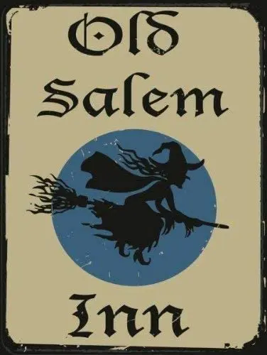 

Joeaney Tin Sign New Metal Sign Old Salem Inn, Vintage Halloween Witch on Broomstick for House, Home or Business 7.8 x 11.8 i