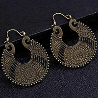 antique bronze Индийские племенные латунные серьги, висячие серьги в форме цветка, украшенные вихрем «цыганские» серьги для женщин, богемные Винтажные серьги EAR00C06A - Окраска металла: antique bronze