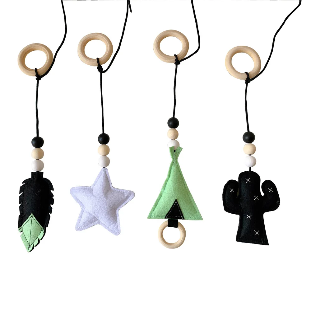 Baby Play Gym Frame Wooden Beech Activity Gym Frame Stroller Hanging Pendants Toys Teether Ring Nursing Rattle Toys Room Decor