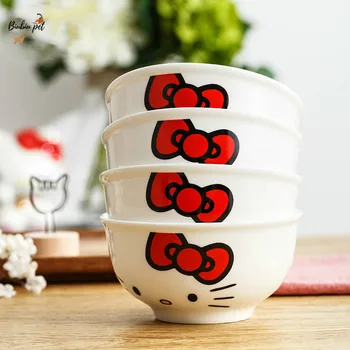 

Pottery and porcelain tableware hellokitty set of 4 household food bowl cartoon cute creative small bowl girl heart