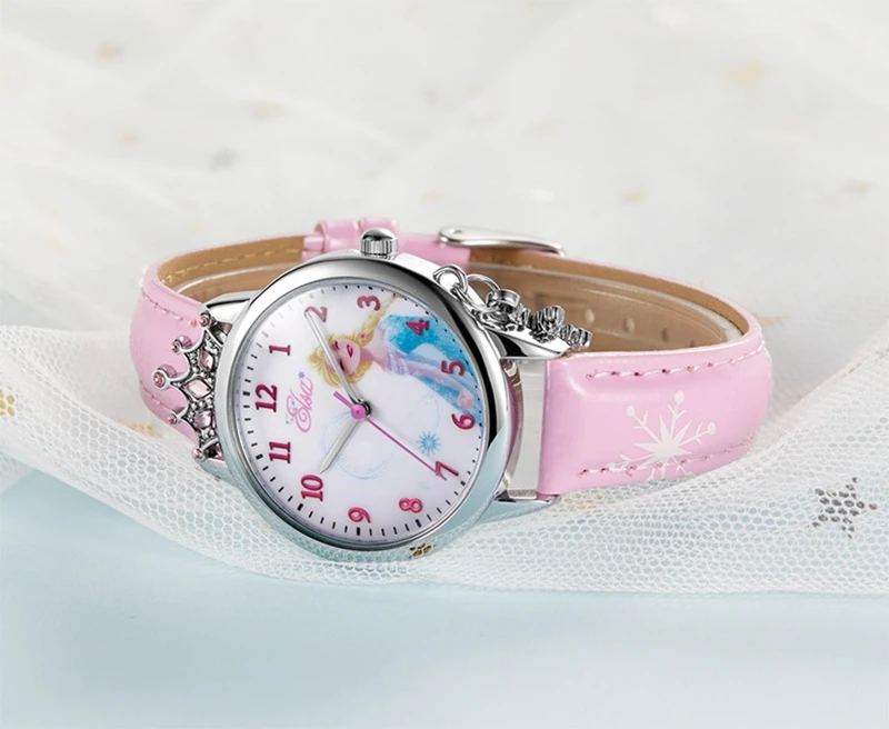 Холодное сердце принцесса Эльза девушки Роскошные Bling Кристалл Кварцевые часы детские милые модные повседневные disney Pretty Crown детские часы