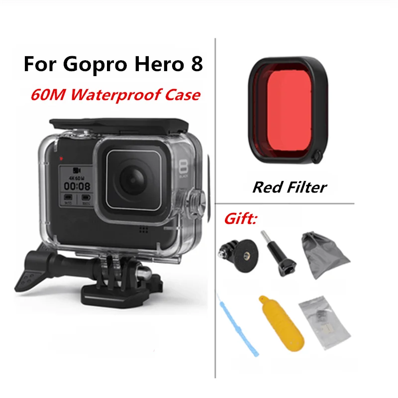 Для Gopro Hero 8 аксессуары водонепроницаемый защитный корпус чехол для дайвинга защитный для Go pro экшн-камеры набор аксессуаров - Цвет: With Red Filter