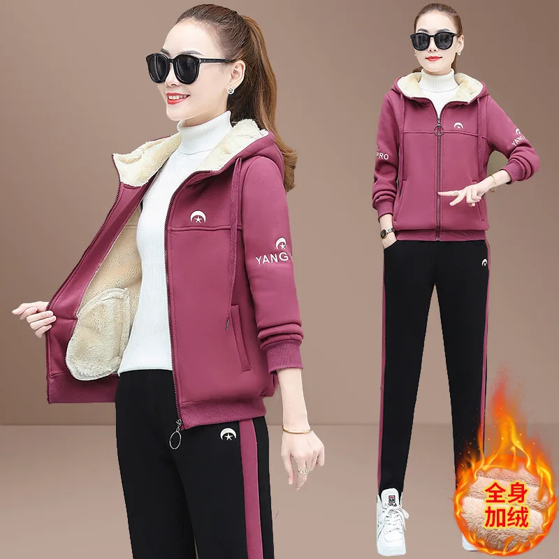 

Winter Women Sportswear Tracksuit Thick Fleece Warm Jacket Hoodie+pant Running Jogger Fitness Gym Workout Casual Set Sport Suit