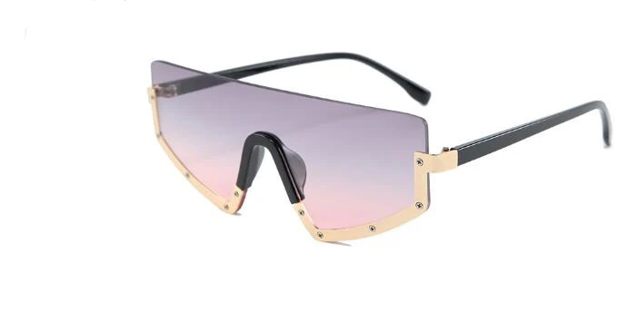 Half Frame Oversized Sunglasses Ladies Men One lens Brand Designer high quality Trendy Black Sunglasses Women UV400 - Цвет линз: gray pink