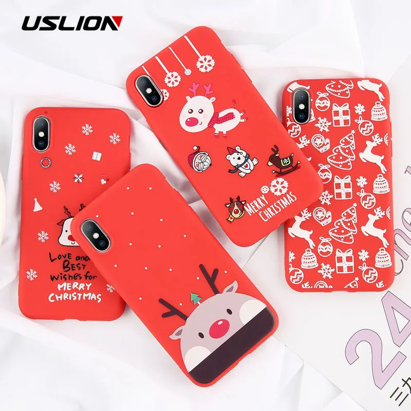 Рождественский чехол USLION для iPhone 11 Pro Max 7 8 6 6S Plus мягкий из ТПУ с Санта Клаусом XR X Xs