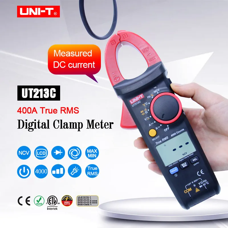 Цифровой клещи UNI-T UT213C True RMS 400A AC DC ток тестер напряжения/сопротивление/Емкость/температура зажим мультиметр
