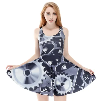 

Gear Structure 3D Printing Digital Printing Pleated One Piece Full Skirt Skd1189