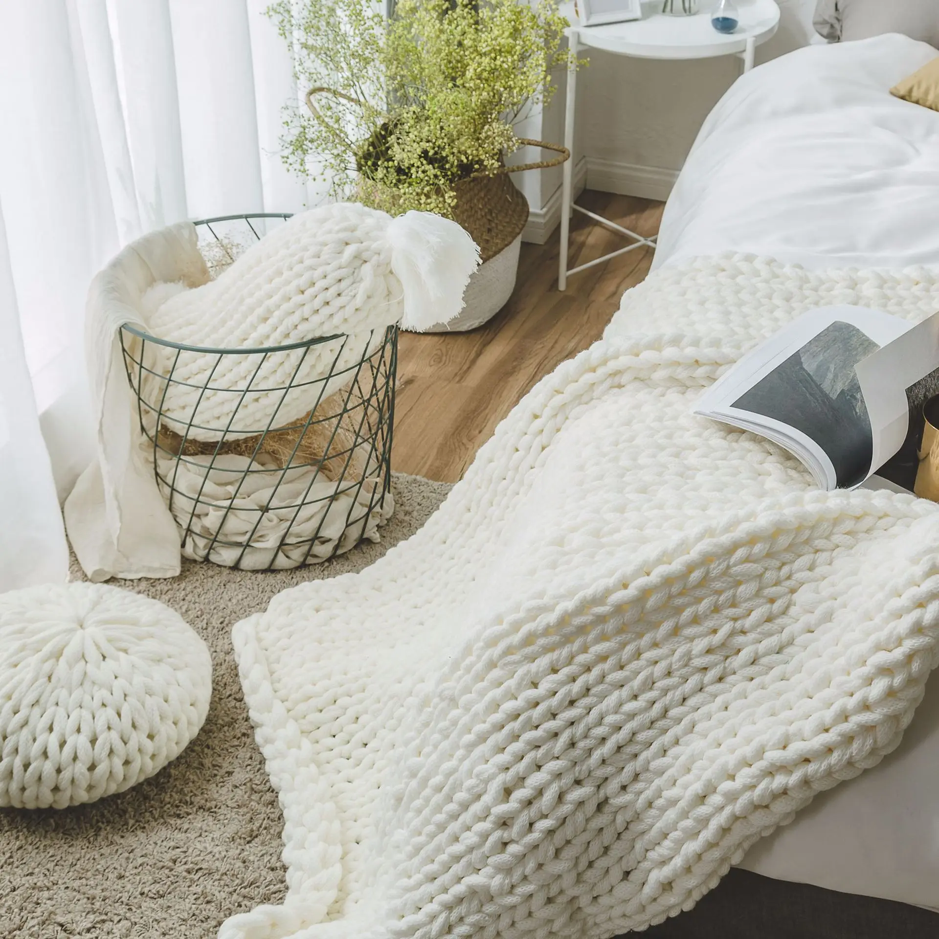 Софийское Северное Европейское стильное массивное вязаное шерстяное одеяло ручной работы, одеяло для дивана, толстое нитевое одеяло