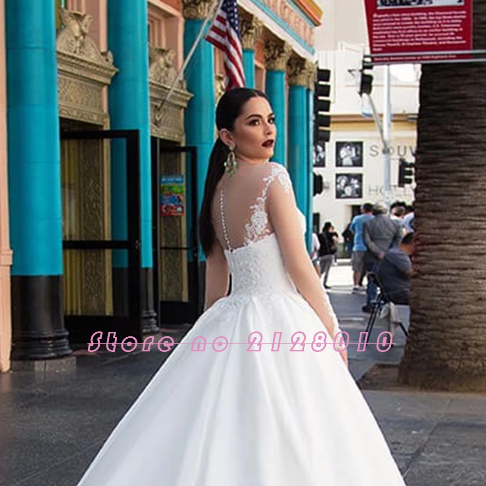 Роскошное бальное платье из французского атласа; свадебное платье; Robe De Mariee; платье принцессы на пуговицах с длинными рукавами и аппликацией в виде цветов и бусин