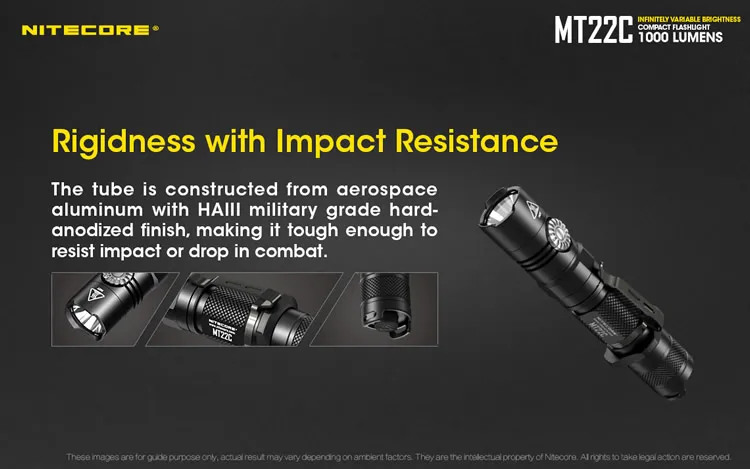 Компактный фонарь NITECORE с бесступенчатой яркостью MT22C 1000LM, CREE XP-L HD V6 светодиодный компактный, но мощный поворотный