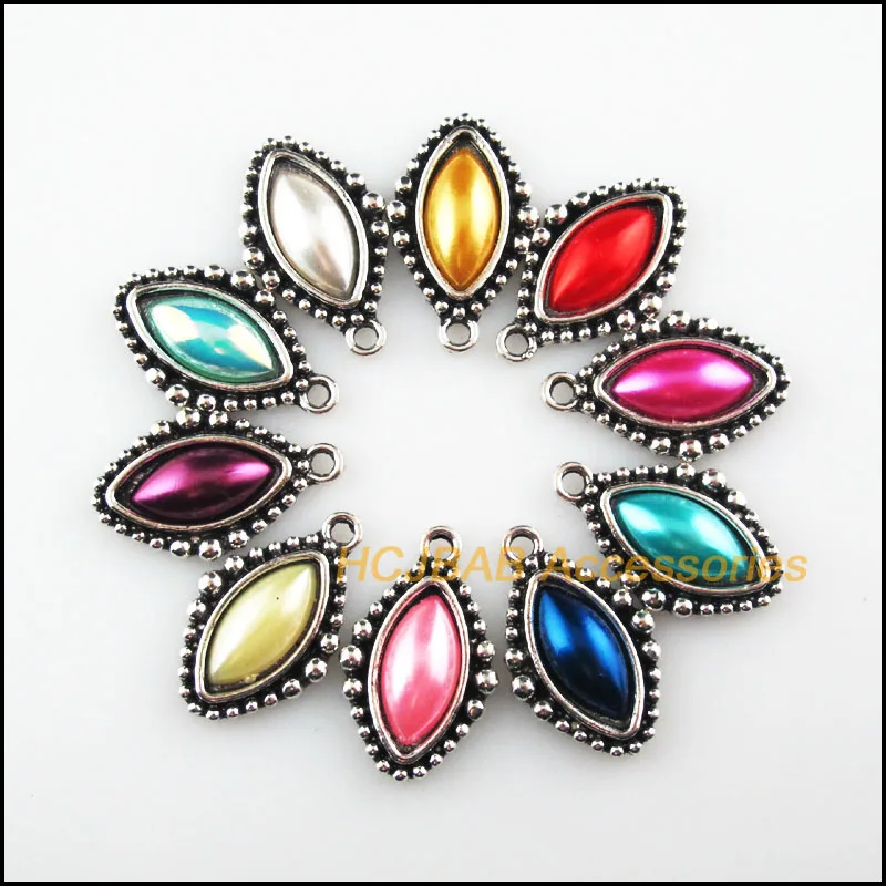 

10Pcs Tibetan Silver Plated Eye Oval Acrylic Frame Mixed Charms Pendants 14.5x23.5mm