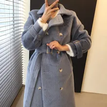 Женское плотное пальто из искусственного меха, элегантное двубортное приталенное зимнее бархатное теплое женское длинное пальто, модная женская куртка St214