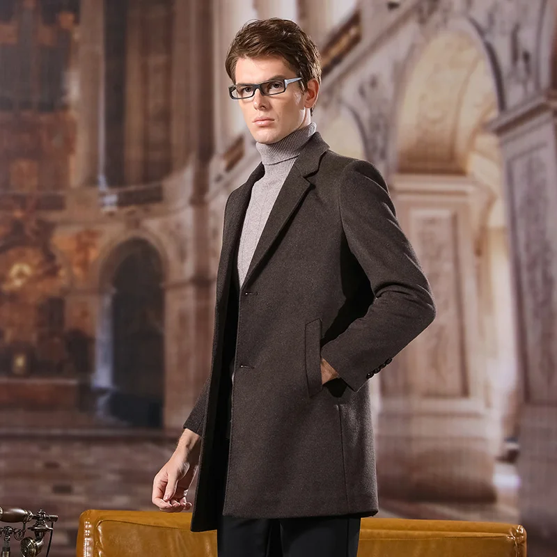 Зимнее Новое модное Брендовое пальто, мужской шерстяной длинный Тренч, приталенное пальто, теплые куртки, шерстяное пальто, повседневная мужская одежда