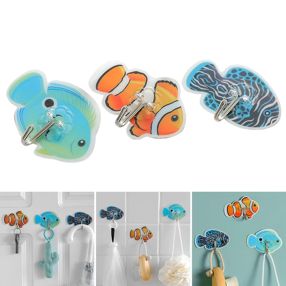 

3pcs Robe Cartoon Fish Small Space Saving Kitchen Tool Garage Strong Storage Hook Towel Self Adhesive Bathroom Wall Mounted Coat