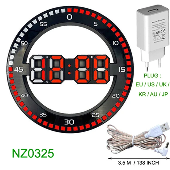 unique wall clocks Silent 3D Digital Circular Luminous LED Wall Clock Alarm with Calendar,Temperature Thermometer for Living Room Home Decoration extra large wall clocks Wall Clocks