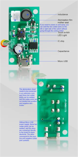 dc5v micro usb interface coloré lampe ventilateurs vous humidificateur  atomisation module lecteur conseil