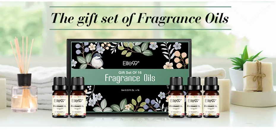 Presente Conjunto Puro Óleo Essencial Difusor Umidificador Massagem Aroma Branco Almiscarado Pimenta Laranja Coco Baunilha Elite99 10 ml 16 Pçs 2 Elite99 10 ml 16 pçs presente conjunto