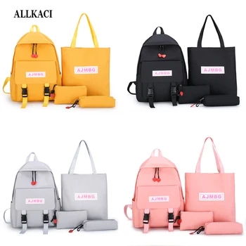 

2019 Canvas Large Capacity Shoulder Bags Women 4pcs/set Patchwork Backpack School Bags For Teenage Purse Girls Pencil Case -5051