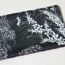 100 см* 140 см мягкий натуральный шелк хлопок Шармез ткань для платья рубашки пижамы текстиль черный белый цветок