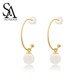 

SA SILVERAGE Drop Women Jewelry S925 Hetian Jade Earrings Certificate 2020 New Exquisite Earrings S925 Sterling Earrings Women