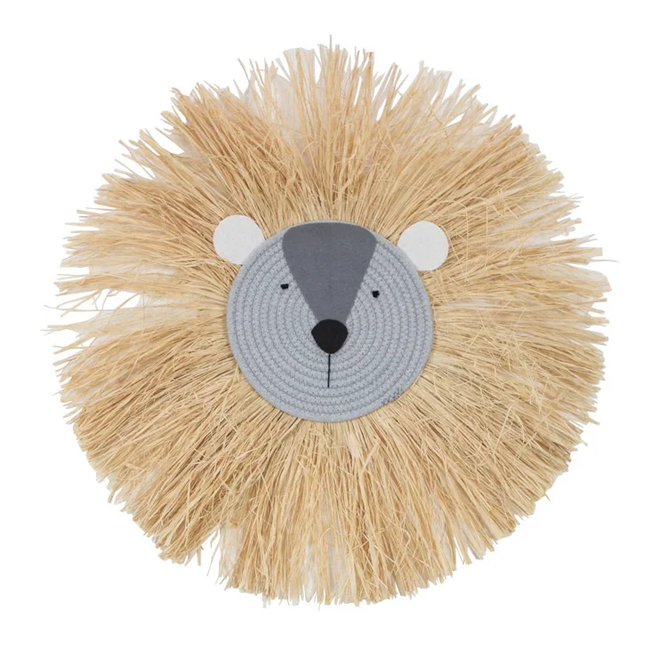 Nordic Hand Woven Cartoon Animal Hanging Decoration Cotton Thread Weaving Animal Head Ornament Children Room Wall Hanging Decor