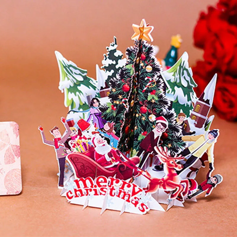Christmas 3D Greeting Card Wishes Postcard Greeting Card Christmas Party Postcard Gifts Handmade Pop Up New Year Creative