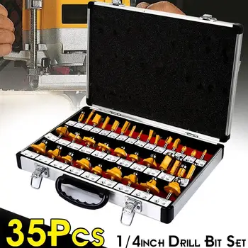 

Woodworking Rotary Tool Woodworking Cutter Shank Router Bit Practical Durable Portable Alloy 35 Pcs/Set Yellow Drill Bits