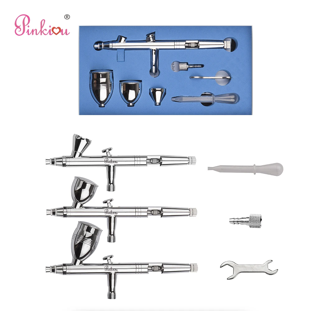 Pinkiou kit de aerógrafo com dupla ação, 0.5mm, pistola de ar, agulha