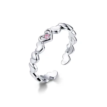 

Pretty Pink CZ Heart Stackable Finger Rings for Women Free Size Adjustable Bands 925 Sterling Silver Jewelry Accessories BSR100