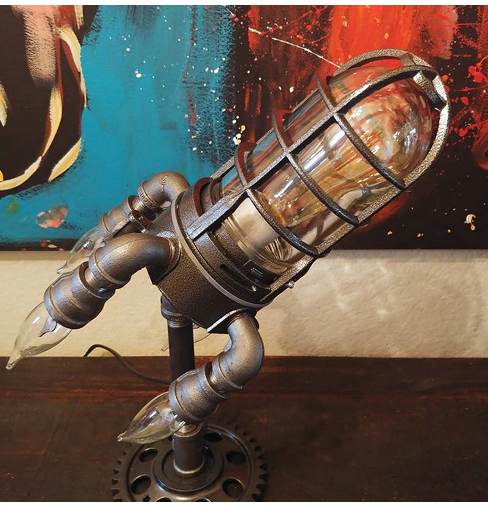 Vintage Steampunk Rocket Table Lamp