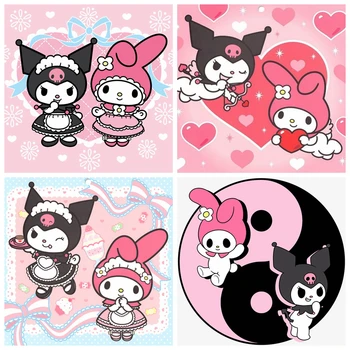 

New Design Diamond Paiting Cartoon Kit Kuromi and Melody Full Round Embroidery Mosaic Painting Wall Pictures for Living Room