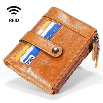 

RFID anti-theft brush a short paragraph leather wallet clutch double zipper wallet Men