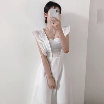 

YAMDI backless beach sleeveless boho vintage dress party runway sexy summer sundress women 2020 ruffle solid high waist vestidos
