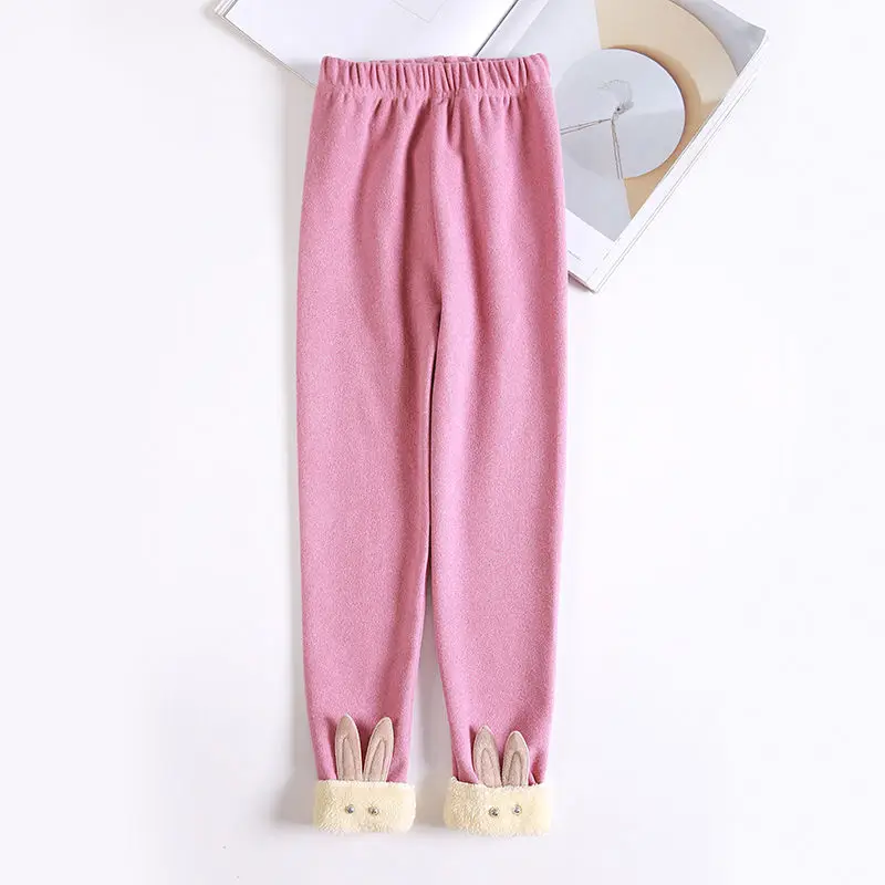 Леггинсы для девочек; осенне-зимняя одежда; детские штаны; детские брюки для девочек; леггинсы; 100-150; флисовые Леггинсы принцессы с кроликом - Цвет: pink thin