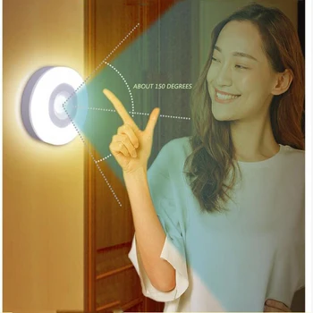 

6led human induction night light kitchen bedroom bedside wall bar table bathroom aisle ABS material large capacity battery life