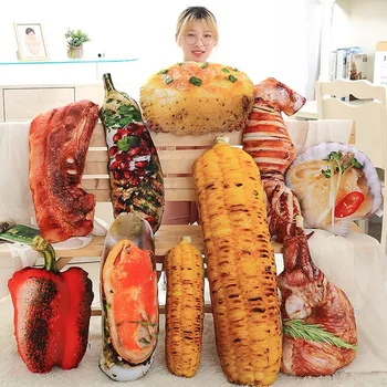 

BBQ Pillow Seat Cushion Seafood Plush Toy Corn Carp Eggplant Bacon Pillows Funny Gift Boyfriend Pillow Simulation Food Mexico