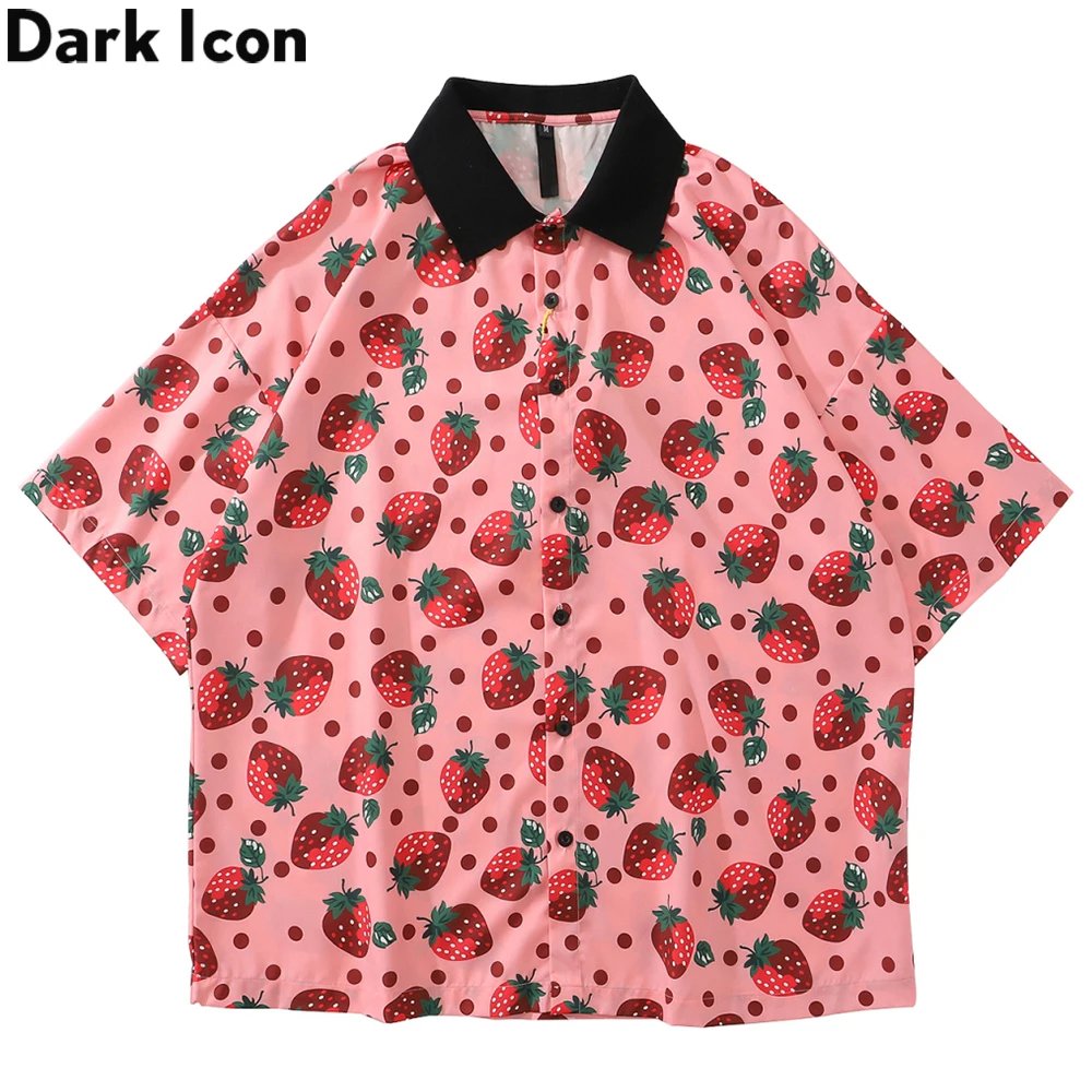Dark Icon Strawberry Turn-down Collar Men's Shirt Oversized Shirts for Men Couple Clothing Dark Icon Strawberry Turn-down Collar Men's Shirt Oversized Shirts for Men Couple Clothing
